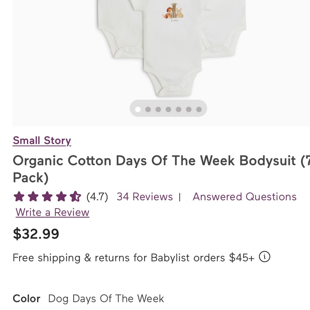Organic Cotton 'Dog Days of the Week' Bodysuit Pack - White